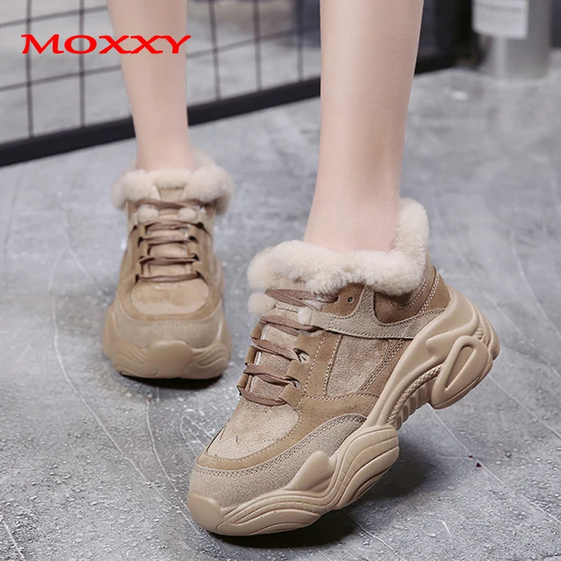 New Thick Sole Women's Winter Sneakers With Fur Sneakers Warm Plush Chunky Sneakers Platform Ladies Snow Boots Shoes Woman