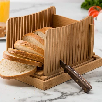 

Bamboo Bread Slicer Cutting Guide - Wood Bread Cutter For Homemade Bread, Loaf Cakes, Bagels Foldable And Compact With Crumbs