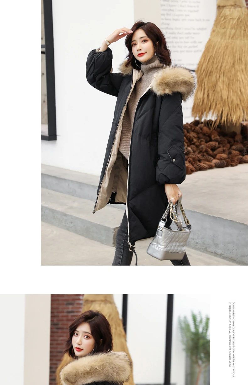 Fashion Down Coat Long Jacket New Winter Loose Parkas Female Overcoat Fur collar Hooded Warm Down Jacket Thick Tops WM154