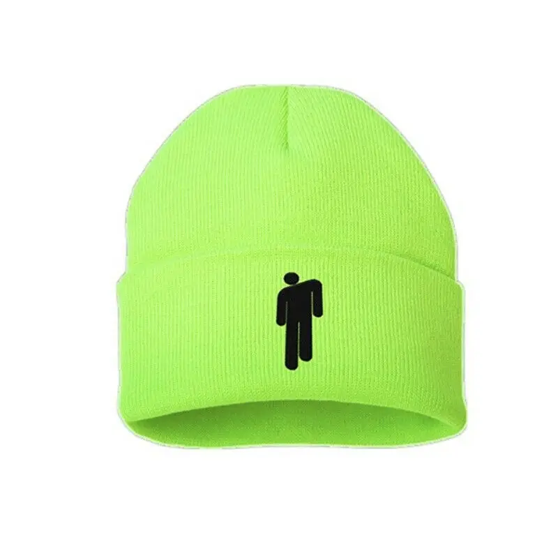 Горячая Billie Eilish Beanie Женская и Мужская 5 цветов унисекс Stickman вязаная шапка капот вязаная шапка мешковатая удлиненная шапка зимняя шапка - Цвет: Fluorescent Yellow