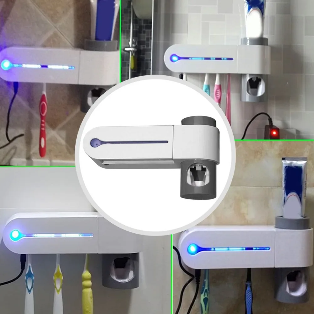 UV Disinfection Toothbrush Automatic Toothbrush Steriliser Cleaner Brush Holder Set with Automatic Toothpaste Dispenser