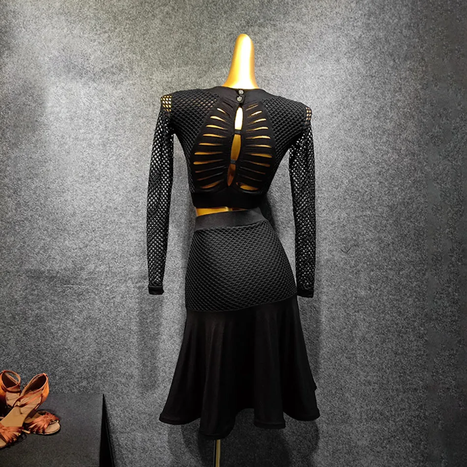 Black Striped Back Latin Dance Dress Skirt Dancing Performance Women Tops Ballroom Samba Tango dance dress dance skirt TLD475