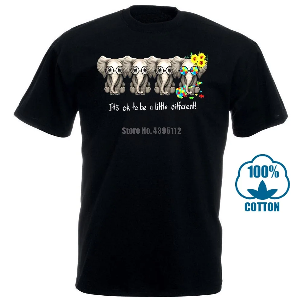 Слон аутизм это ок быть немного другой черная футболка для мужчин M 3Xl - Цвет: Черный