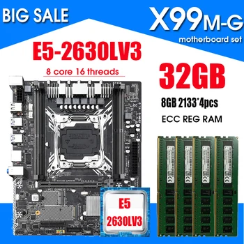 شراءX99M-G اللوحة الأم مجموعة مع زينون E5 2630LV3 LGA2011-3 وحدة المعالجة المركزية 4X8 جيجابايت = 32 جيجابايت 2133 ميجا هرتز DDR4 الذاكرة NVME M.2 فتحة