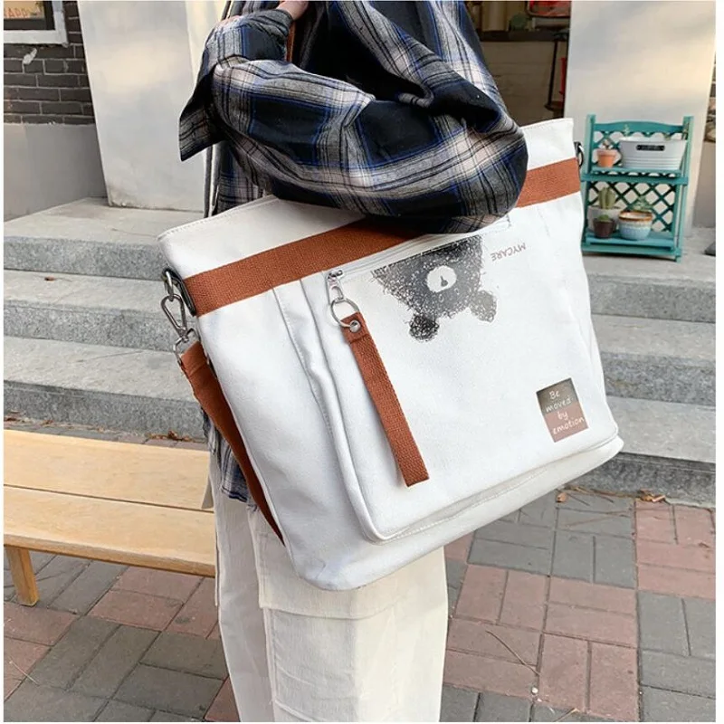 

Women Canvas Shopping Bag Ladies Handbag Large Foldable Shoulder Bag Printing Reusable Recycled Shopping Bag For Women and Girls