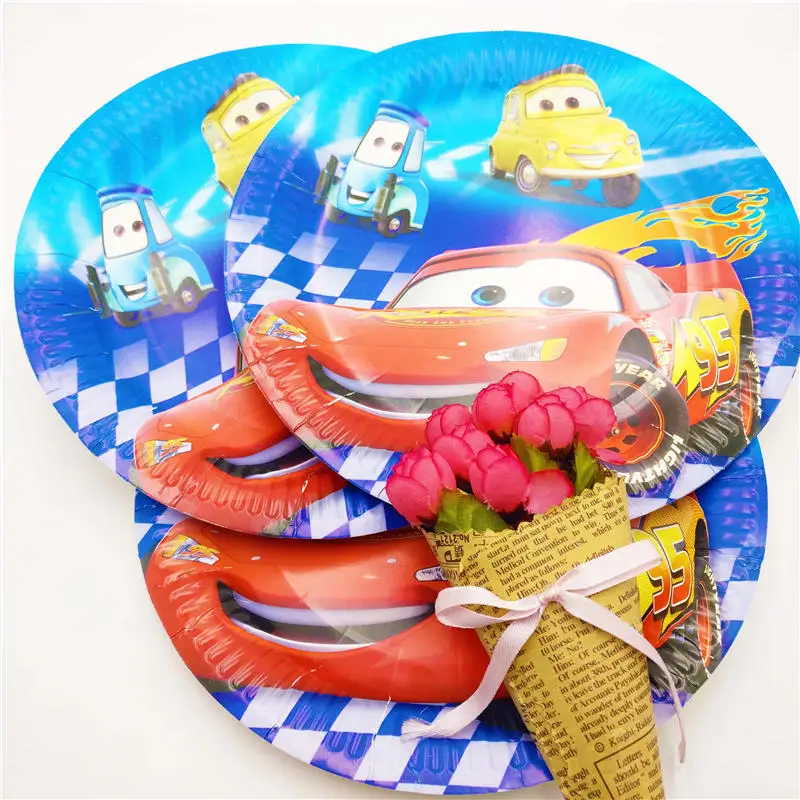 24 шт./компл. Lightning Mcqueen со вставленной картой продукция изображение декорирование тортов капкейк Палочки малыш День рождения украшения свадебные сувениры - Цвет: Plates 10pcs
