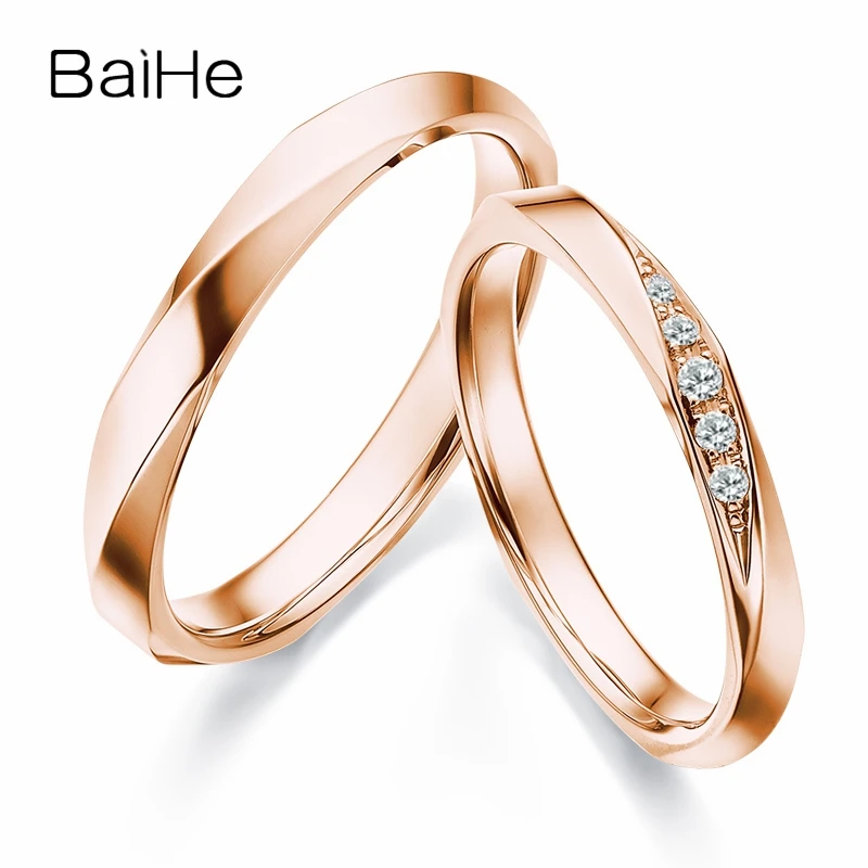 BAIHE Solid 18K Белое Золото 0.08ct Сертифицированный H/SI круглый натуральные Алмазы обручальные женщины тонкое обручальное кольцо ювелирные изделия