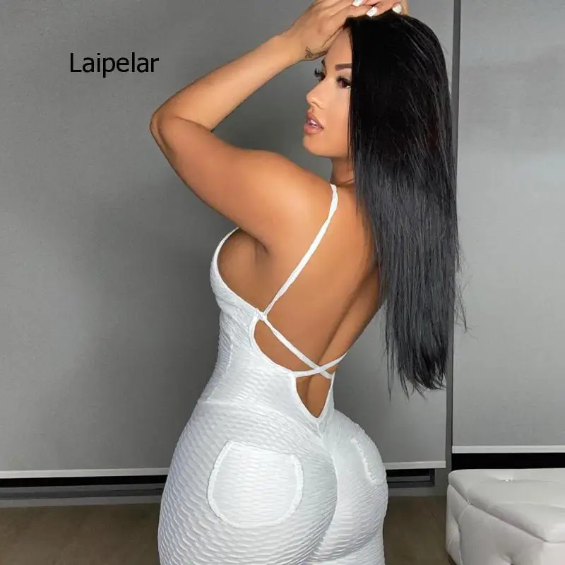 2021 Solid Color Honeycomb Pattern Summer Sleeveless Sports Women's Fitness Sexy High Elastic Jumpsuit women s sexy backless hip lift yoga jumpsuit quick dried sports fitness pants new spicy girl autumn 2021 1 pc