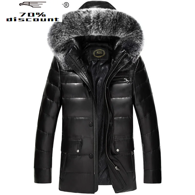 

Genuine Leather Jacket Men Winter Down Jacket Big Fur Collar Mens Sheepskin Coat Jackets Hombre MC26C602 KJ2252