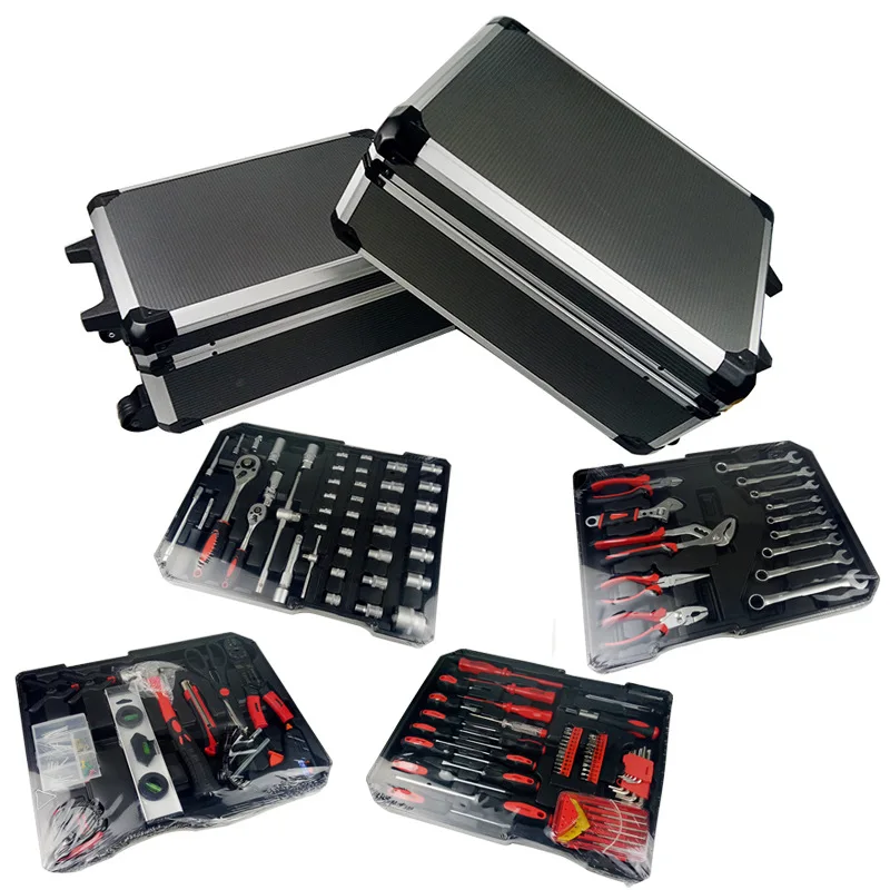 

186 Pieces Sleeve Ratchet Wheel Wrench Tool Kit Truck-Mounted Combination Aluminum Alloy Box Auto Repair Combined Tool