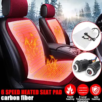 

Car Heat Seat Covers Carbon Fiber Heated 2Seats 4Pads 12V 2/3/5/6 Level round/square switch Universal Winter Warmer Seat Cover