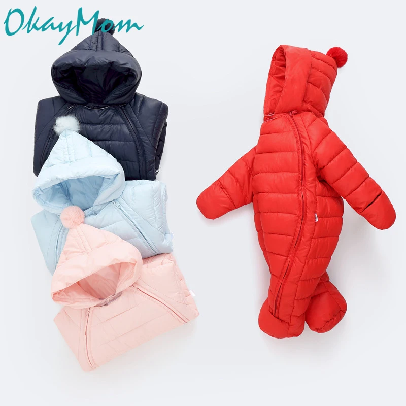 OkayMom/3 в 1 перчатки обувь для малышей зимняя одежда с капюшоном комбинезоны