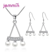 Мода корейский стиль S925 Стерлинговое Серебро Белый Круглый ААА Циркон жемчуг Цепочки и ожерелья серьги набор для Для женщин девочек Обручение 2 шт./компл