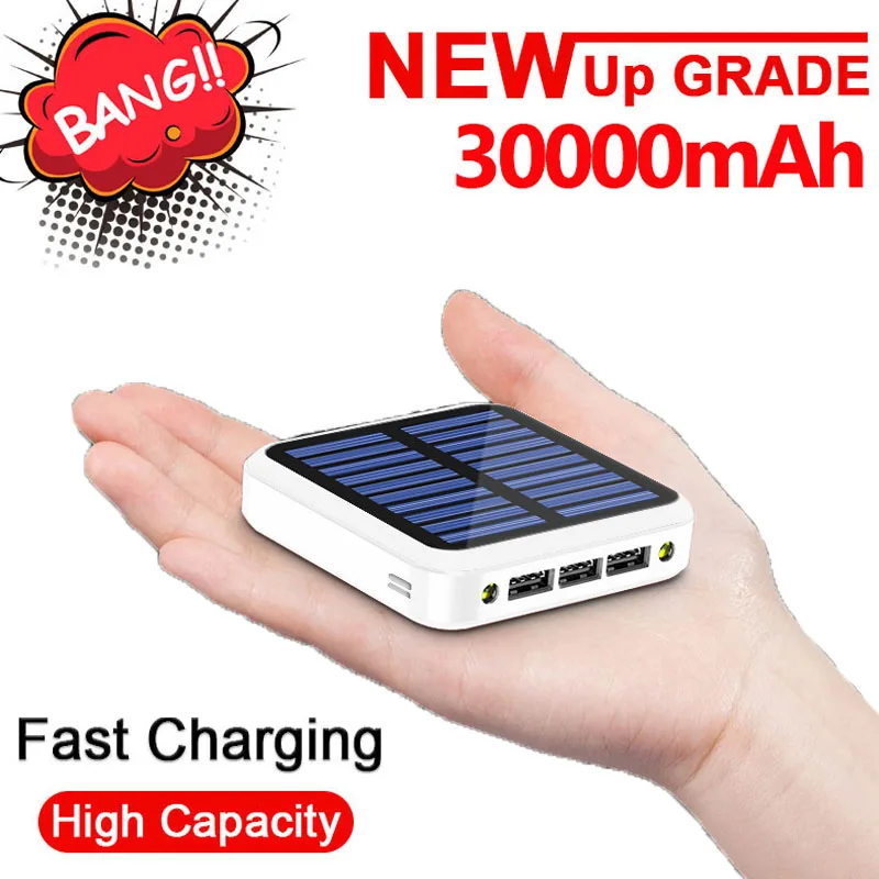 Solar Power Bank 30000mAh Charger 3 USB Ports External Charger Powerbank for Xiaomi MI IPhone 8 Smartphone|Внешние аккумуляторы| | АлиЭкспресс