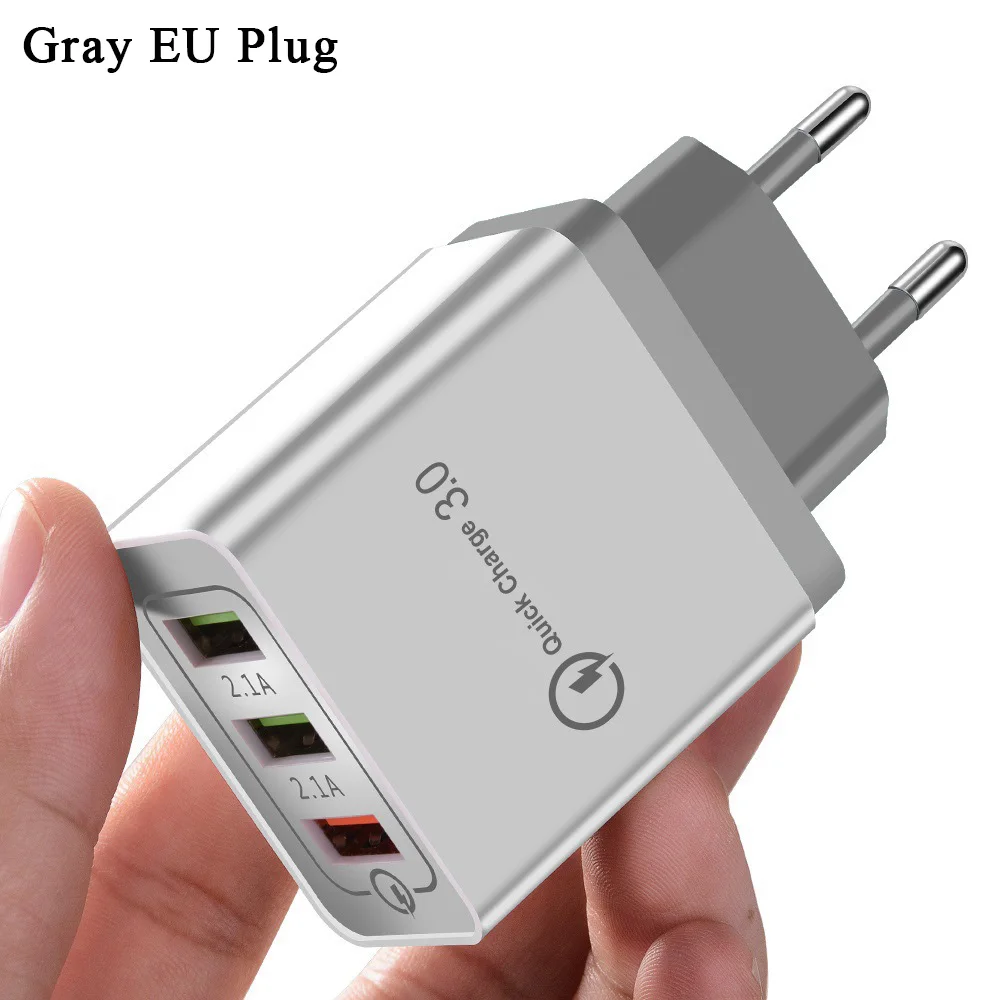 Gray EU Plue OneVan USB Зарядное устройство быстрой зарядки 3,0 5V 2.4A 3 Порты и разъёмы быстрая Зарядное устройство для Iphone зарядное устройство samsung Xiaomi huawei мобильного телефона Зарядное устройство - Тип штекера: Gray EU Plue