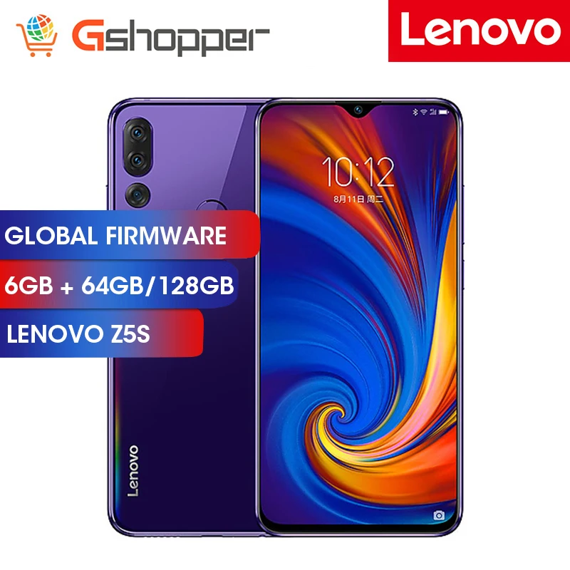 Мобильный телефон lenovo Z5s с глобальной прошивкой, 6 ГБ, 64 ГБ/128 ГБ, с функцией распознавания лица, восьмиядерным процессором Snapdragon 710, 6,3 дюйма, Android P, тройная задняя камера, смартфон