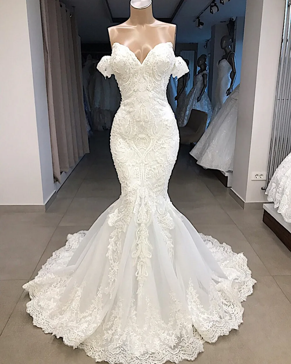 Vestido De Noiva Sereia Эротическое с бисером кружева Русалка Свадебные платья с открытыми плечами Свадебные платья для невесты Robe De Mariee платье