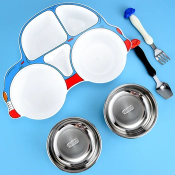 

Divided Plates for Kids Cartoon Car Shape Divided Baby and Toddler Plates Non-Slip Unbreakable Children Dinner Plates @L