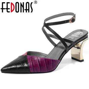 

FEDONAS Shallow Mixed Colors Famale Sandals For Ladies Genuine Leather High Heels Pumps Ofice Lady Brand Design New Shoes Woman