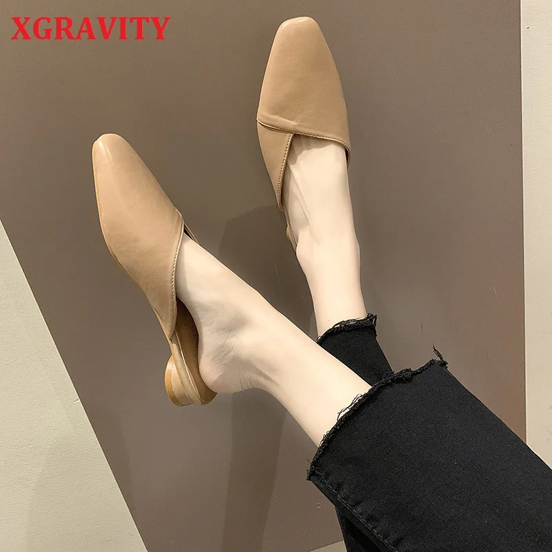 Женские шлепанцы XGRAVITY летние на коротких каблуках с закрытым носком B131 | Обувь