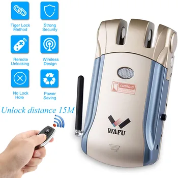 

2018 New Wireless Remote Control Electronic Lock Invisible Keyless Entry Door Lock with 4 Remote Controllers