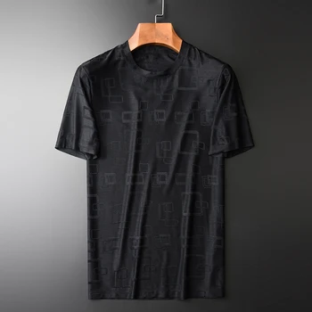 

Mens Geometry Jacquard Luxury Round Collar Short Sleeve Summer Male T-shirts Plus Size 4xl Slim Fit Man T-shirt