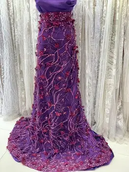 

3d handmade flower beads embroidery lace fabric high quality fashion design tree patten two borders good for lady dress design