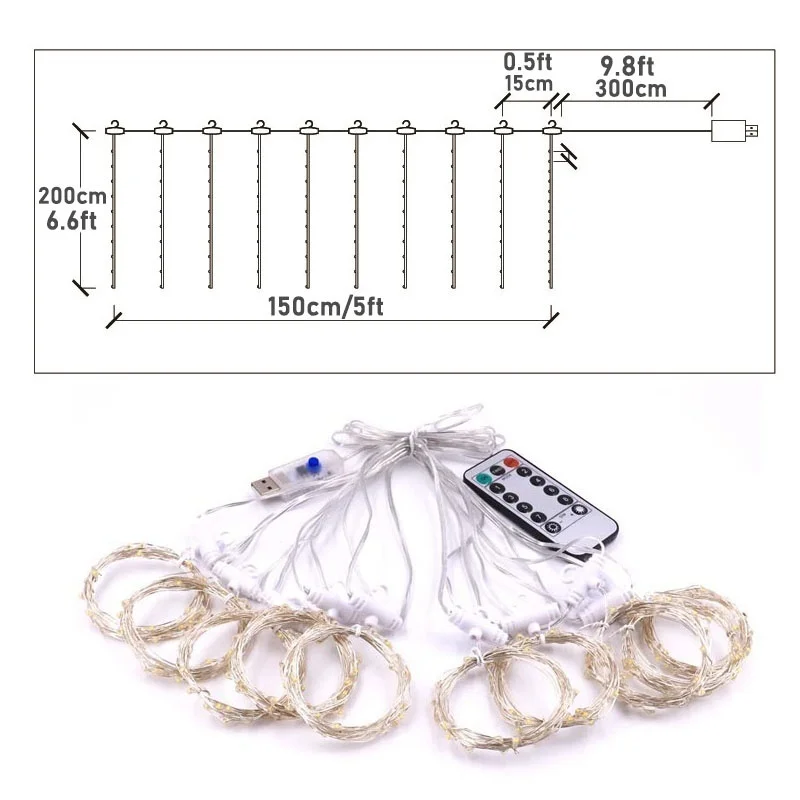 Светодиодный светильник-занавеска, водонепроницаемый, USB, медный провод, сказочный светильник с пультом дистанционного управления, наружная Гирлянда для украшения дома, свадьбы