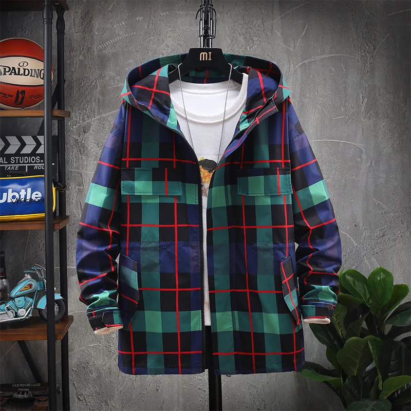 

Autumn Clothing Men's Mid-length Pattern Jacket Popular Brand Loose And Plus-sized Trench Coat Couples Hooded Jacket Coat