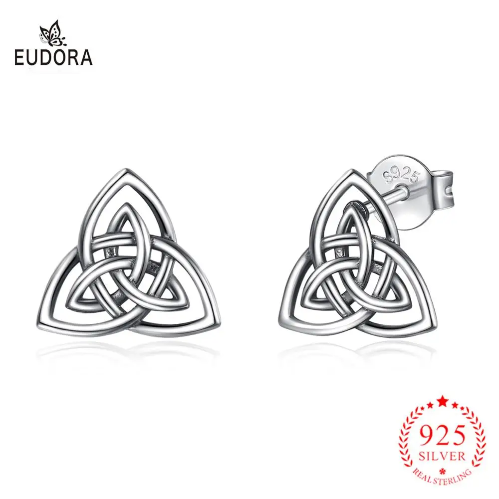 Серьги-гвоздики Eudora из стерлингового серебра 925 пробы с узлом в виде треугольника