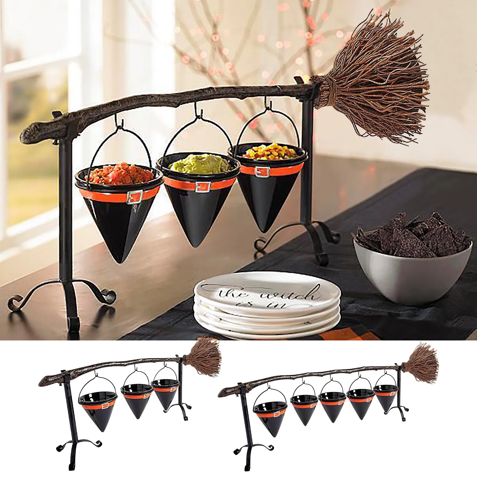 Broomstick Snack Bowl Stand Home Party Witch Hat Shelf Decor Halloween Creative Basket | Дом и сад