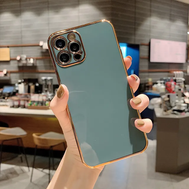 Ottwn Solid Plating Lens Protection Phone Case For iPhone 12 Pro Max 11 13 Pro Max X XR XS Max 7 8 6 Plus SE 2020 Soft TPU Cover GY