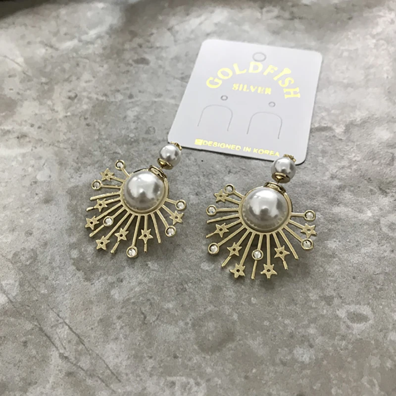 Ретро модная большая жемчужина серьги-гвоздики для женщин классический бренд пентаграмма кубический цирконий буквы серьги Свадебные ювелирные изделия Z229