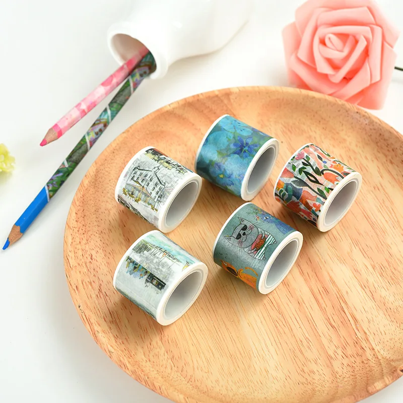 1 шт. DIY Бумага японская клейкая лента из рисовой бумаги Животные пончики Парфюмированная декоративная клейкая лента Скрапбукинг наклейки 5 м