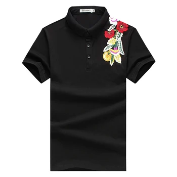 

High New Striped 2020 Men collar Embroidered Rose Flower Fashion Polo Shirts Shirt Hip Hop Skateboard Cotton Polos Top Tee #N216