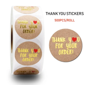 

500 sheets of kraft paper gold foil design thank you sticker seal label round scrapbook DIY wedding party decoration stickers