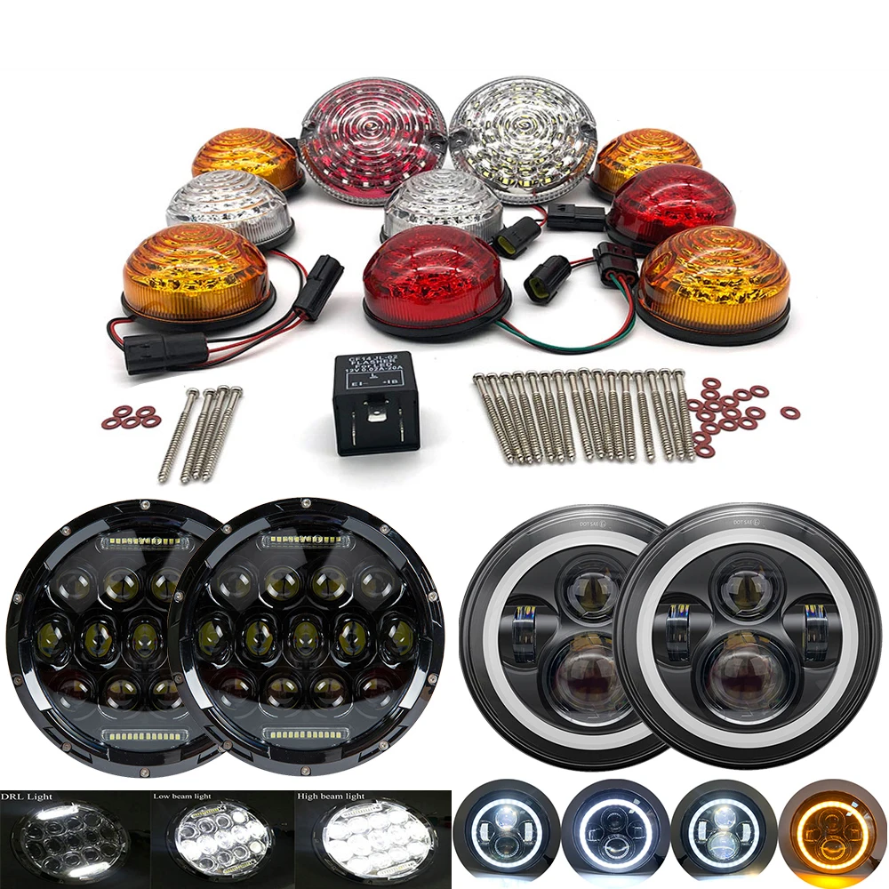 

10pcs multi Front Rear Fog Lamp Reverse Light Complete Defender Upgrade kit 7 led headlight For Land Rover Defender 1990-2016