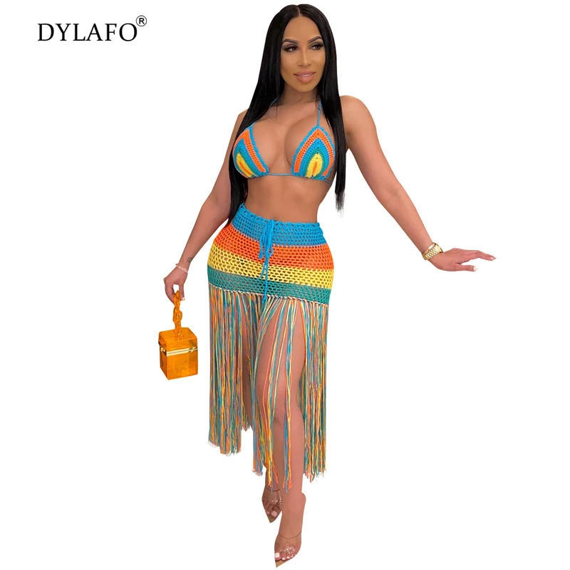 

2020 Summer Women's Sexy Handmade Crocheted Tassel Casual Suit Outdoor Swim blouse Outfits