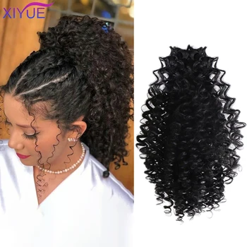 

XIYUE Curly Long Ponytail Synthetic Hairpiece Wrap on Clip Hair Extensions Ombre Brown Pony Tail Blonde Fack Hair