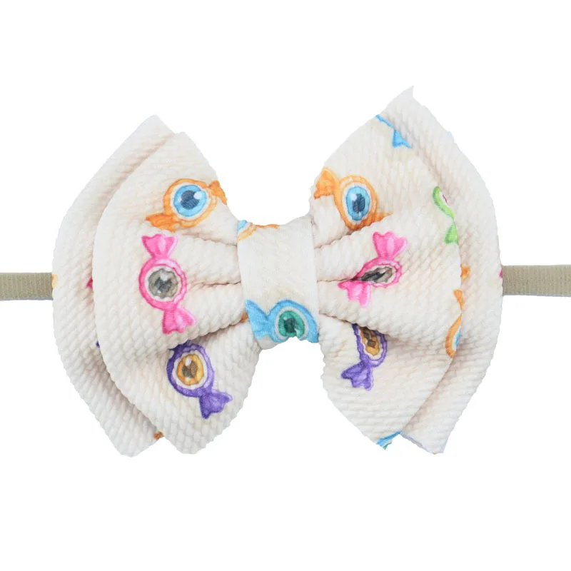 10pcs/lot, 12*10cm Halloween children's nylon Hot sale cute hair fashion accessories with pumpkin double children bow hair band