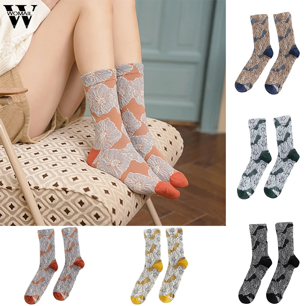 Новинка; хлопковые плиссированные носки; 1 пара; модные мягкие креативные ретро-чулки с маленькими цветочками; повседневные домашние теплые удобные чулки