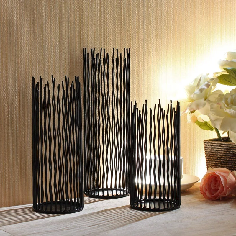 

1 Set Of 3 Pcs Metal Willow Led Candle Holder Pillar Candle Holder Set 8/10/12 Inch Height Candlestick for Wedding Party Home Sp
