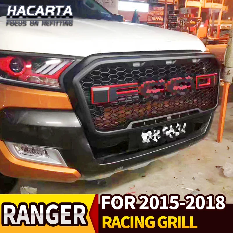 

RACING GRILLE GRILL WITH LETTERS FRONT AND LED BUMPER MASK FIT FOR RANGER T7 GRILL 2015-2018 PICKUP AUTO ACCESSORIES