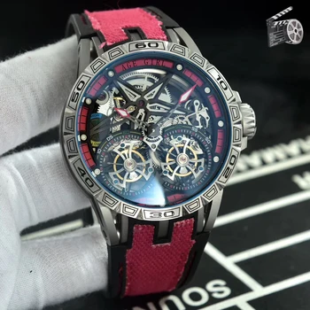 

Luxury Brand New Silver Black Blue Canvas Rubber Men Stainless Steel Watch Sapphire Automatic Mechanical Tourbillion Skeleton