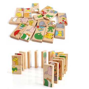 

15pcs/Set Baby Kids Animals Domino Building Blocks Cartoon Wooden Blocks Montessori Intelligence Toy for Children New Year Gift