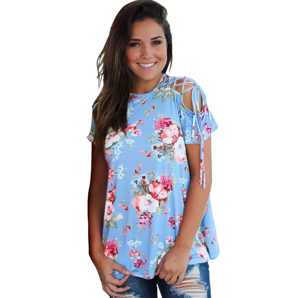 Женские рубашки топики без рукавов с цветочным принтом и круглым вырезом