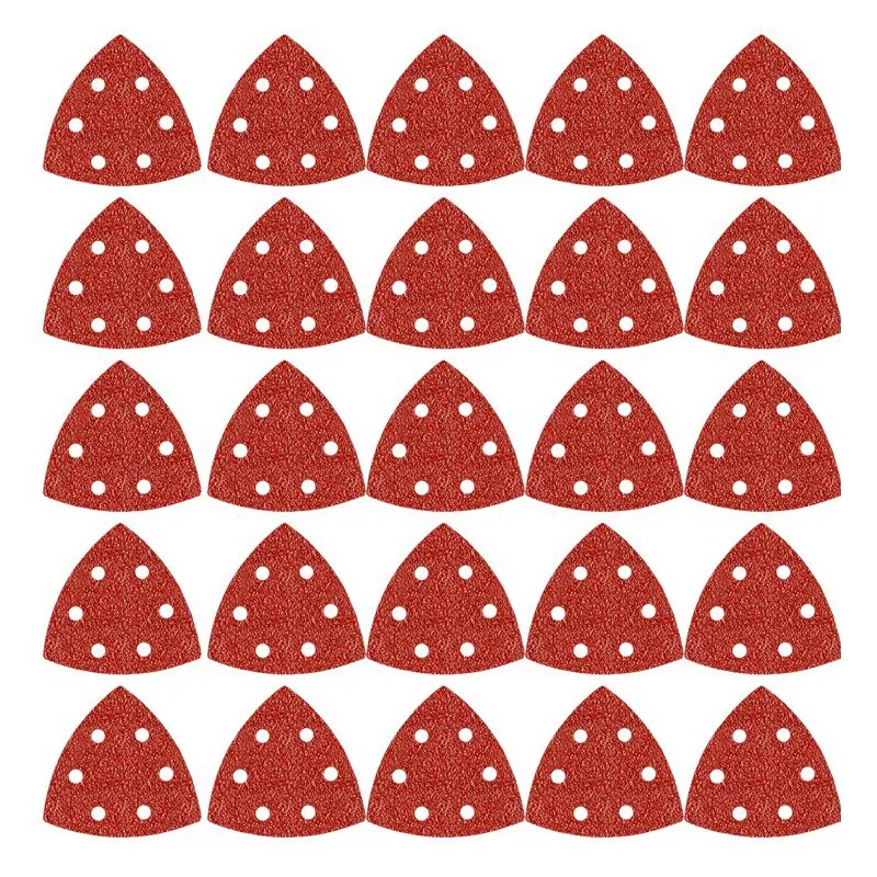 100 Pieces 6 Hole Hook Triangle Sander Sandpaper Sanding Paper Assorted 4 Grits For Power Random Track Sanders