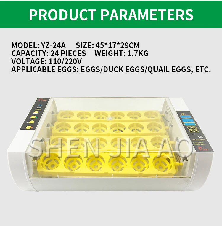 Equipamento de Reprodução Casa Pequena Incubadora Inteligente Frango Icubator Pato Ganso Codorniz Gado 110v 220v Yz-24a 6 Distribuidores de toalhas molhadas