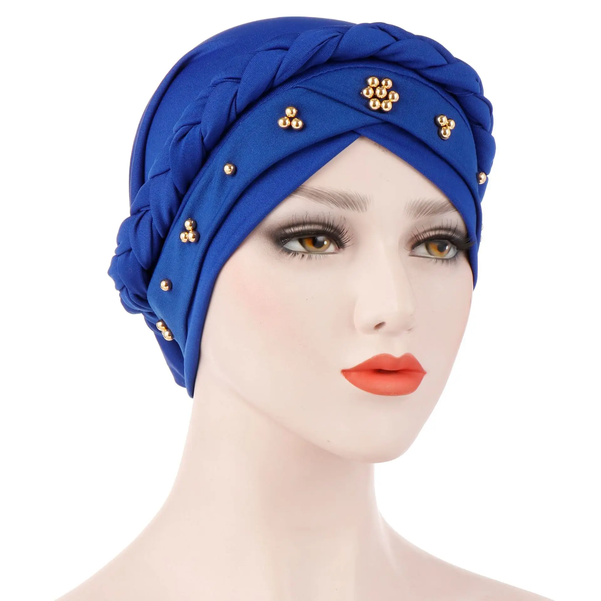 Женский Уход за волосами трикотаж для мусульманок головной шарф молочный шелк мусульманский хиджаб бусины коса обернуть эластичный тюрбан шапка после химиотерапии колпак для головы