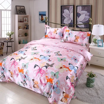 

Spring and summer printing ice silk four-piece silk satin single double quilt cover sheets 1.5M1.8m2.0 bedding LB70114